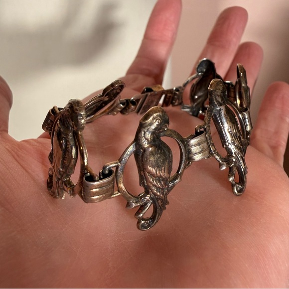Antique Victorian deco gold vermeil Sterling silver bird parrot wide bracelet - Picture 17 of 17